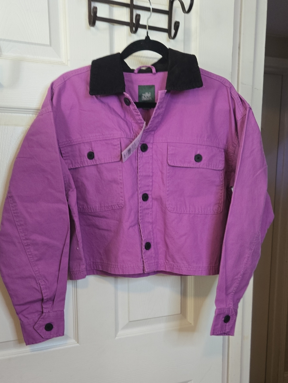 wild fable Cropped Lavender Jean Jacket with Black Collar